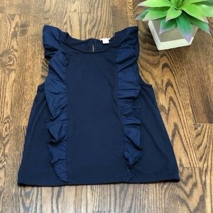 J. Crew Navy Blue Ruffled Tank Keyhole closure Med